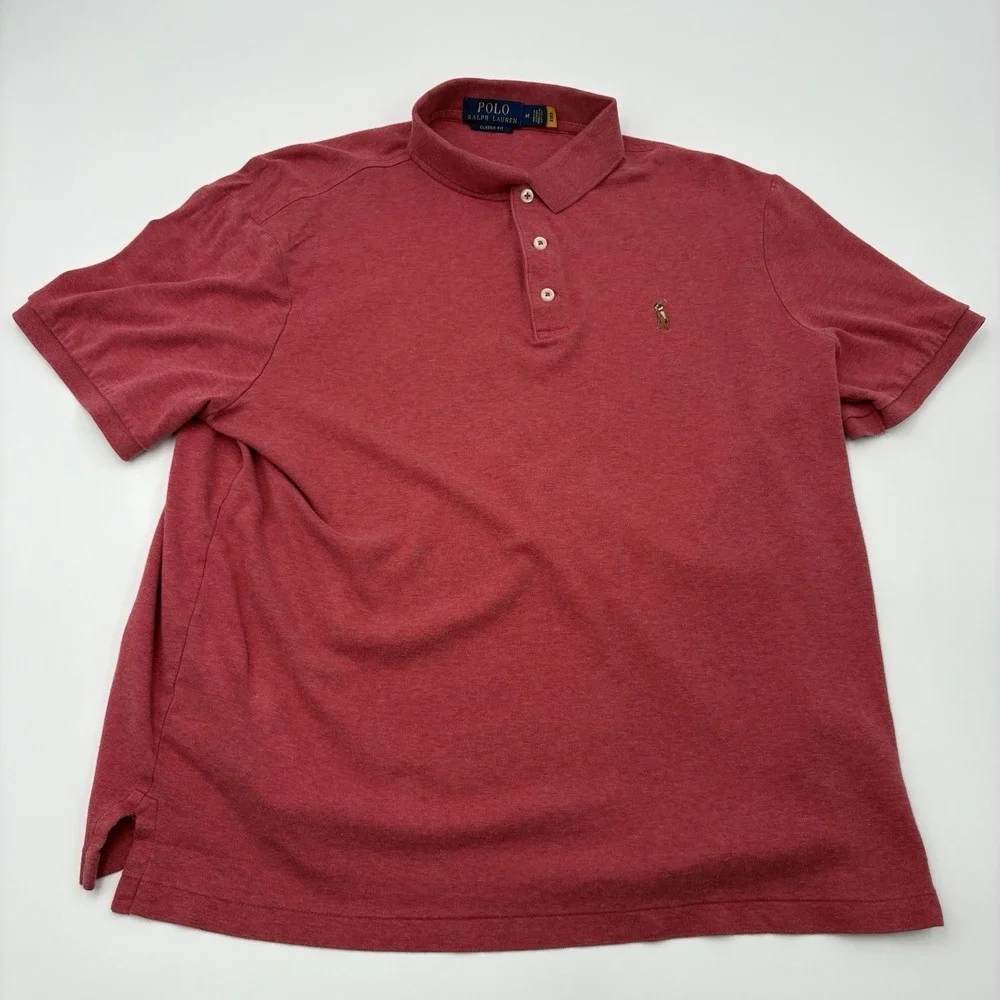 Polo Ralph Lauren Mens Medium Red Classic Fit Cotton Pique Short Sleeve Polo